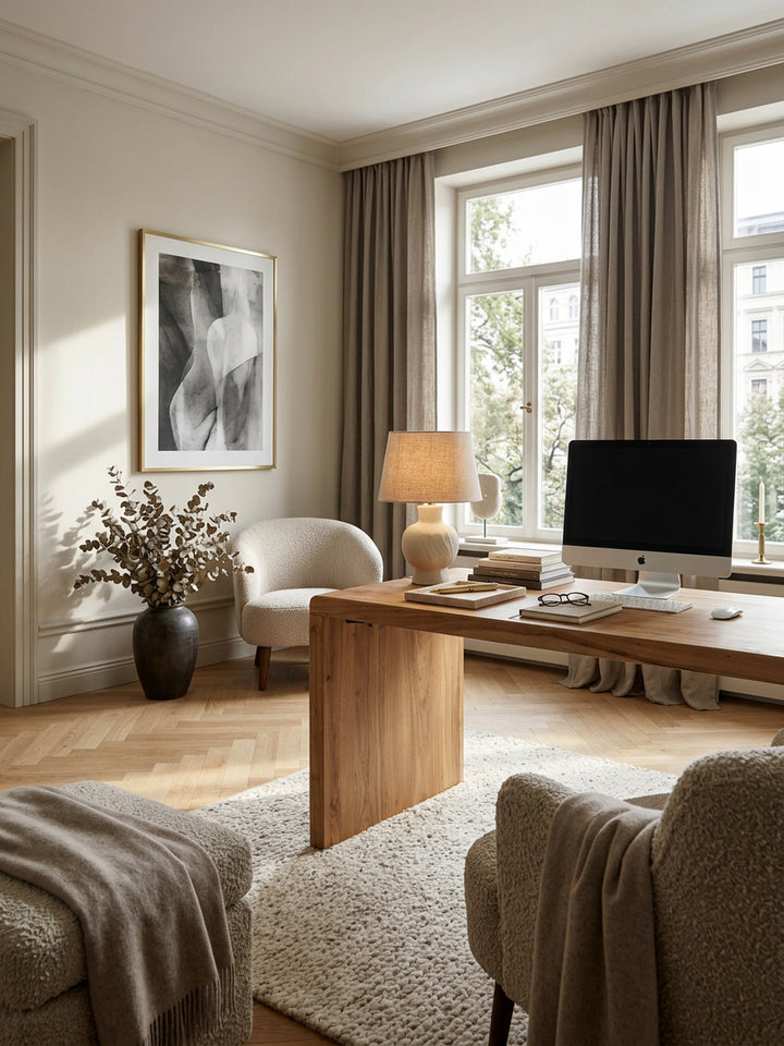 Schreibtisch TEKO_ Massivholz Akazie_ 160x80 cm_ Stauraum_ abgerundete Ecken_ stabil - KADIMA DESIGN_Farbe_ Beige_ Größe_ 160x80x76 cm_