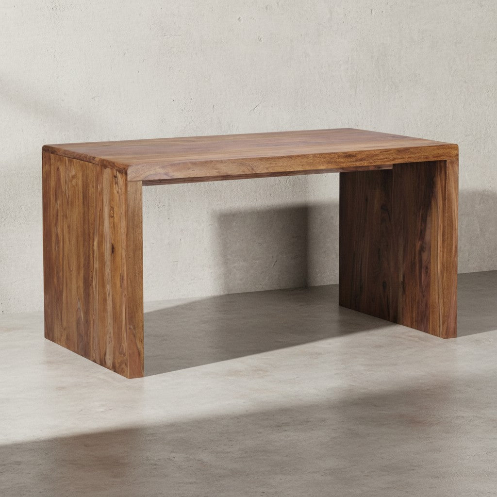 Schreibtisch TEKO_ Massivholz Sheesham_ 160x80 cm_ Stauraum_ abgerundete Ecken_ stabil - KADIMA DESIGN_Farbe_ Braun_ Größe_ 140x80x76 cm_