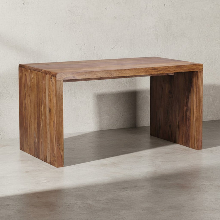 Schreibtisch TEKO_ Massivholz Sheesham_ 160x80 cm_ Stauraum_ abgerundete Ecken_ stabil - KADIMA DESIGN_Farbe_ Braun_ Größe_ 140x80x76 cm_