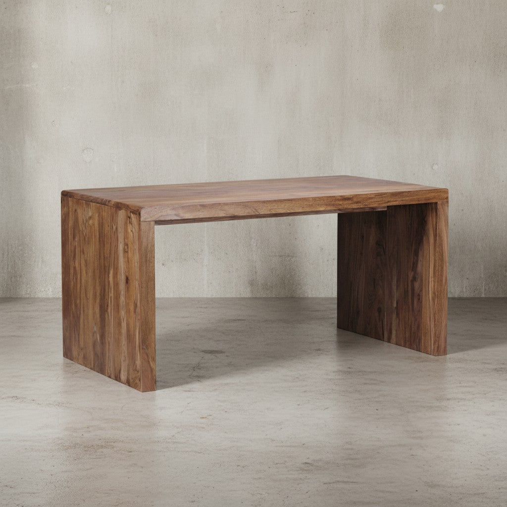 Schreibtisch TEKO  Massivholz Sheesham  160x80 cm  Stauraum  abgerundete Ecken  stabil - KADIMA DESIGN Farbe  Braun  Größe  140x80x76 cm