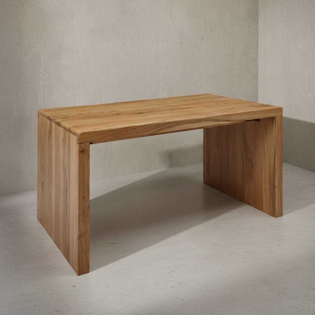 Schreibtisch TEKO  Massivholz Sheesham  160x80 cm  Stauraum  abgerundete Ecken  stabil - KADIMA DESIGN Farbe  Beige  Größe  160x80x76 cm