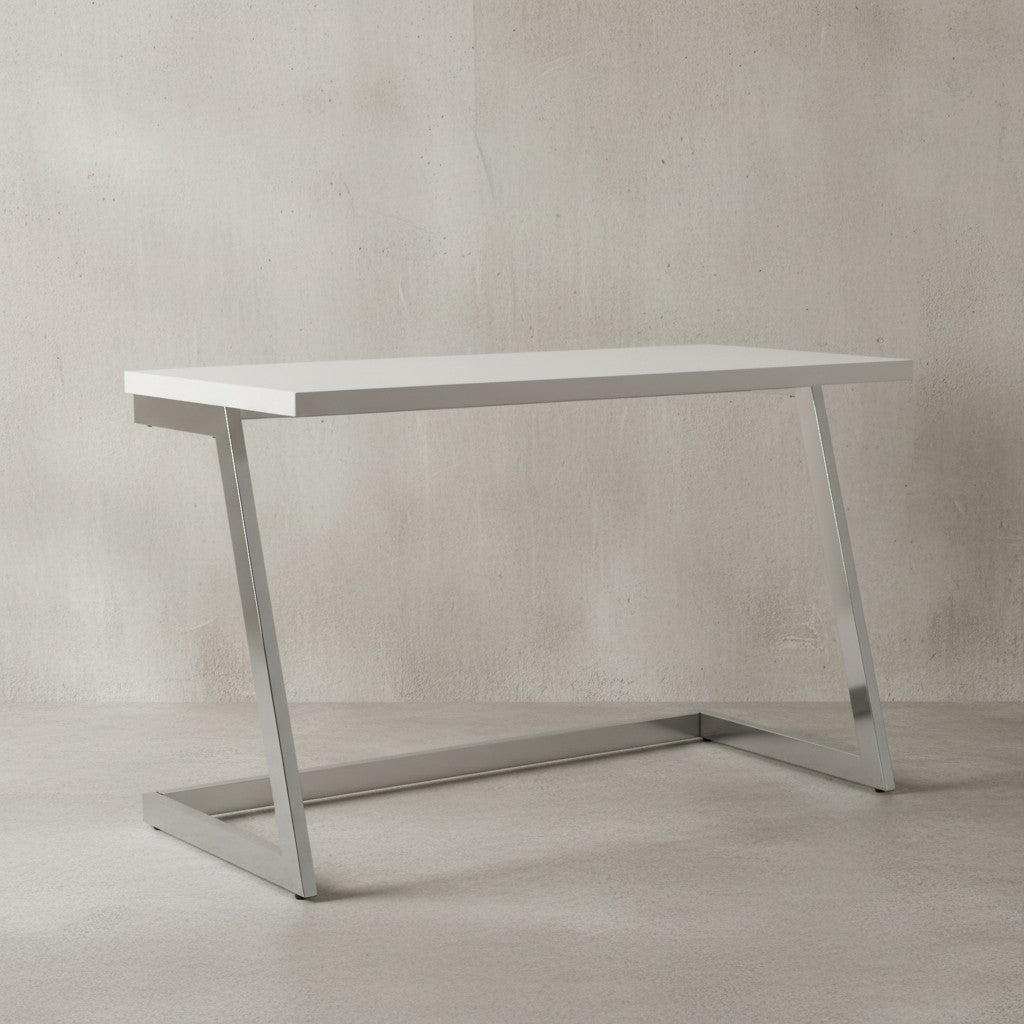 Schreibtisch SARNOT_ Hochglanz-Design_ Metallgestell_ 120x55x76 cm_ Weiß/Gold/Silber - KADIMA DESIGN_Farbe_ Silber_ Größe_ 120x55x76 cm_