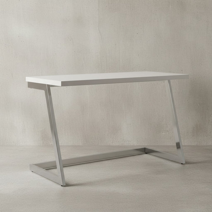 Schreibtisch SARNOT_ Hochglanz-Design_ Metallgestell_ 120x55x76 cm_ Weiß/Gold/Silber - KADIMA DESIGN_Farbe_ Silber_ Größe_ 120x55x76 cm_