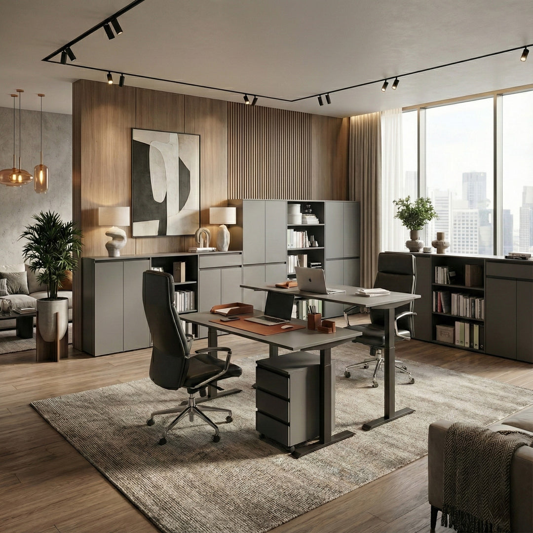 Schreibtisch höheneinstellbar 68-91 cm | Graphit 120x80cm | C-Fuß Bürotisch Ergonomisch | Made in Germany | "Stuttgart" Kadima Design_