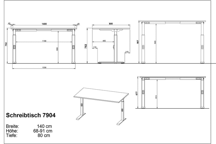 Schreibtisch höheneinstellbar 68-91 cm | Graphit 140x80cm | C-Fuß Bürotisch Ergonomisch | Made in Germany | &amp;quot;Stuttgart&amp;quot; Kadima Design_