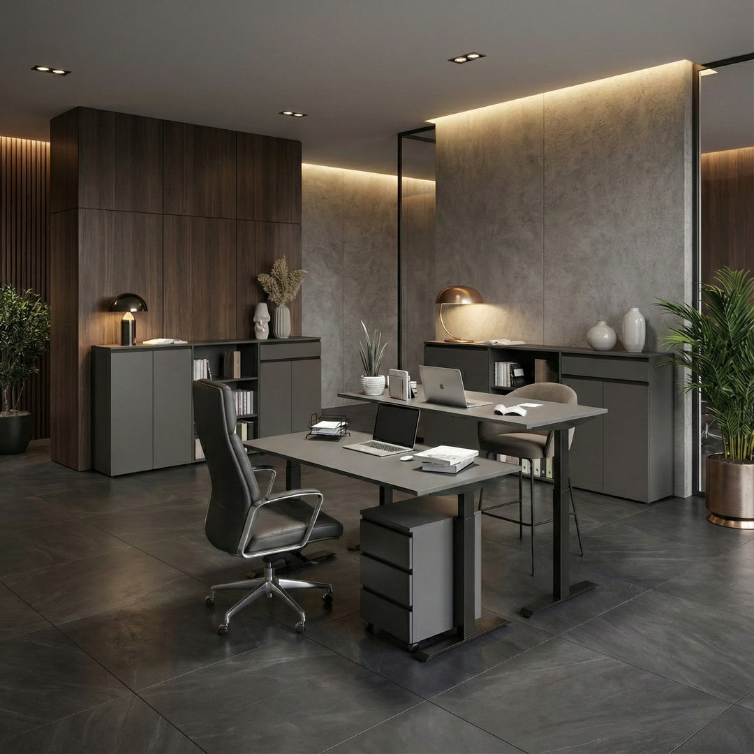 Schreibtisch höheneinstellbar "Stuttgart" 68-91cm Graphit 120x80cm - C-Fuß _