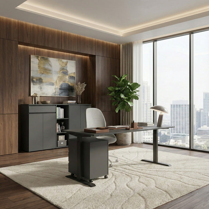 Schreibtisch höheneinstellbar 68-91 cm | Graphit 120x80cm | C-Fuß Bürotisch Ergonomisch | Made in Germany | &amp;quot;Stuttgart&amp;quot; Kadima Design_