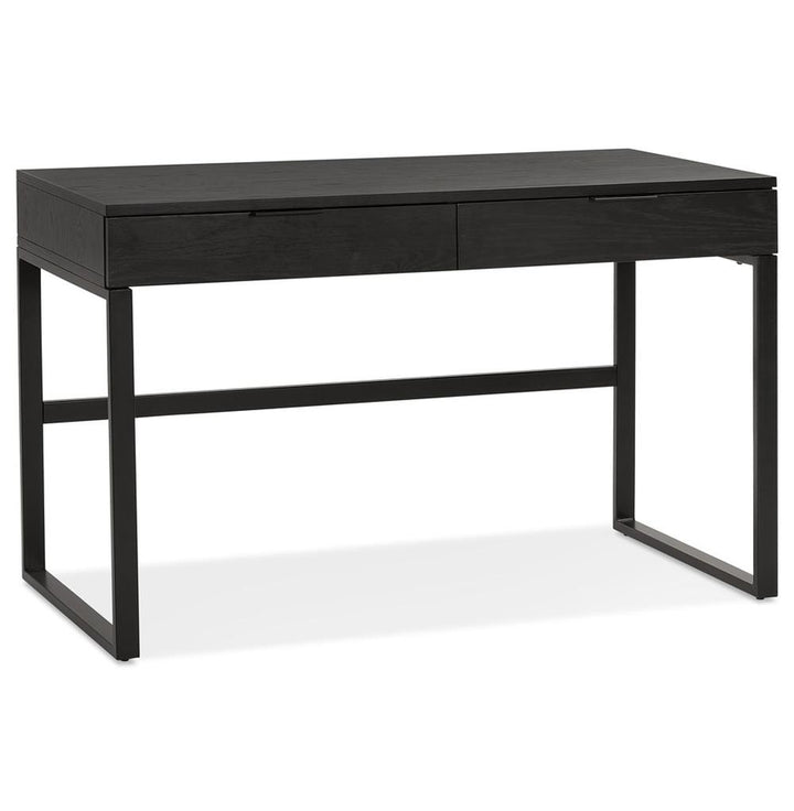 Schwarzer Schreibtisch 120x60 cm mit 2 Schubladen - MDF-Tischplatte und Metallgestell - ideal für Homeoffice und kleine Räume - Kadima Design_