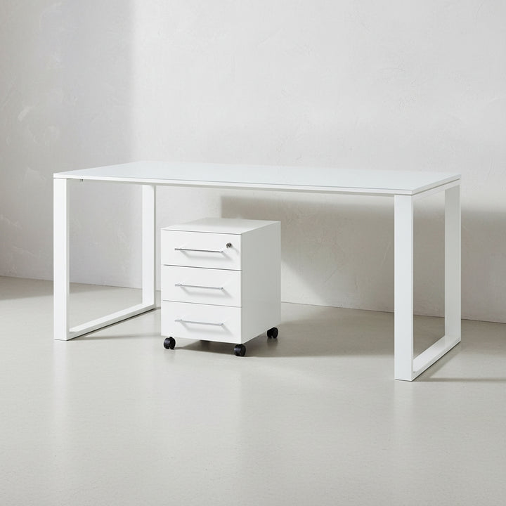 Schreibtisch-Set Modern 160x80 Glasplatte Rollcontainer_