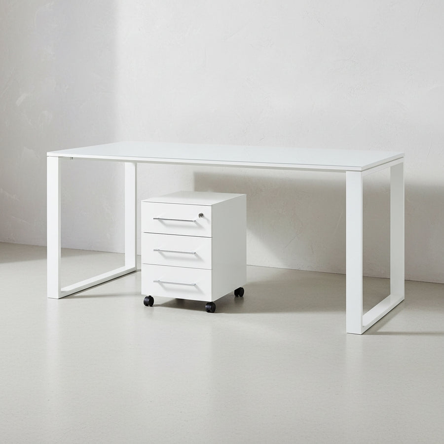 Schreibtisch-Set Modern 160x80 Glasplatte Rollcontainer_