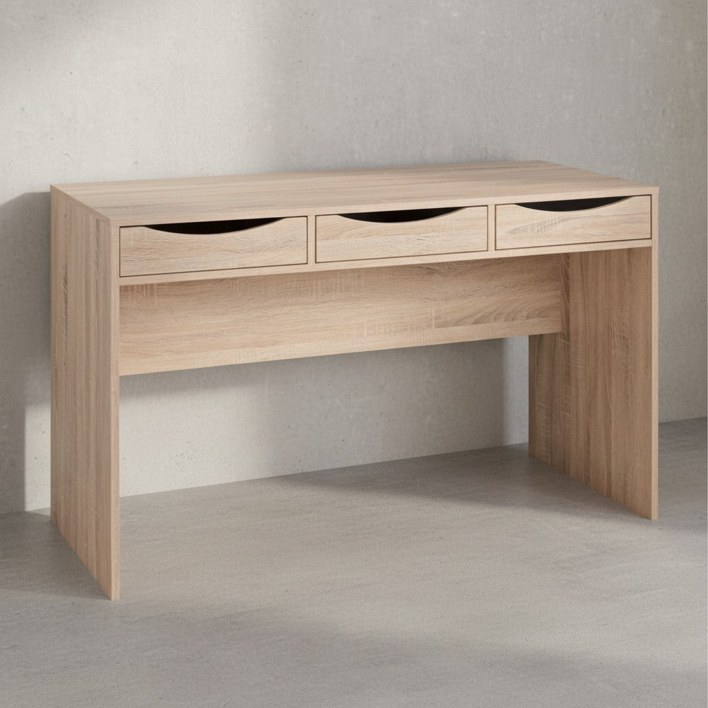 Schreibtisch Sonoma Eiche mit Schubladen - Praktische Blende_ Stauraum_ Stabile Seitenwände_ Anti-Rutsch Pads_ KADIMA DESIGN_Größe_ 120x55x75 cm_