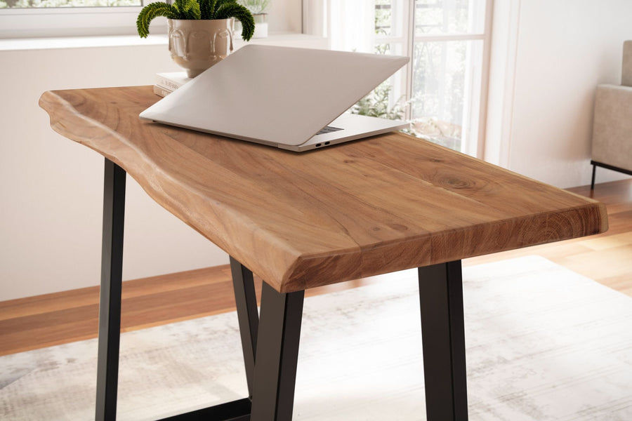 Bürotisch Industrial Style mit Massivholzplatte und Naturkante - platzsparend 118cm breit von Kadima Design_