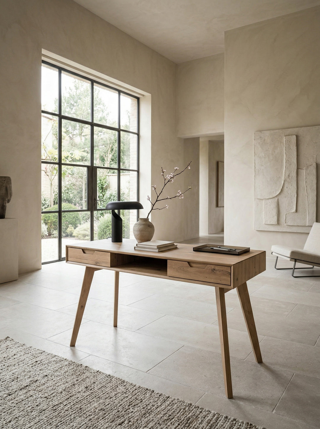 Moderner Bürotisch mit Schubladen und Ablagefach im nordischen Design - MDF-Platte in Eichenoptik von Kadima Design_