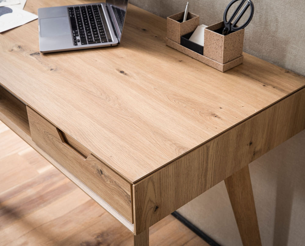 Laptoptisch in Eichenoptik mit 2 Schubladen - perfekt für kleine Arbeitsbereiche und Home Office von Kadima Design_