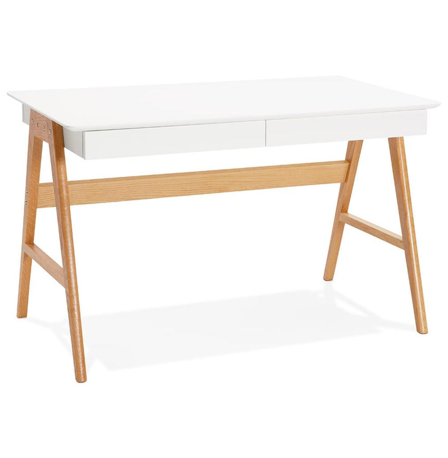 Schreibtisch SOLIX - 120x70cm - weiße MDF-Platte - beige Eichenbeine - zwei Schubladen für Stauraum - ideal fürs Homeoffice von Kadima Design_