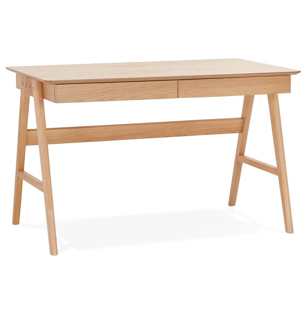 SOLIX Schreibtisch beige - 120x70cm Arbeitsfläche - Massiv-Eiche Beine - zwei Schubladen für Stauraum - skandinavisches Design von Kadima Design_