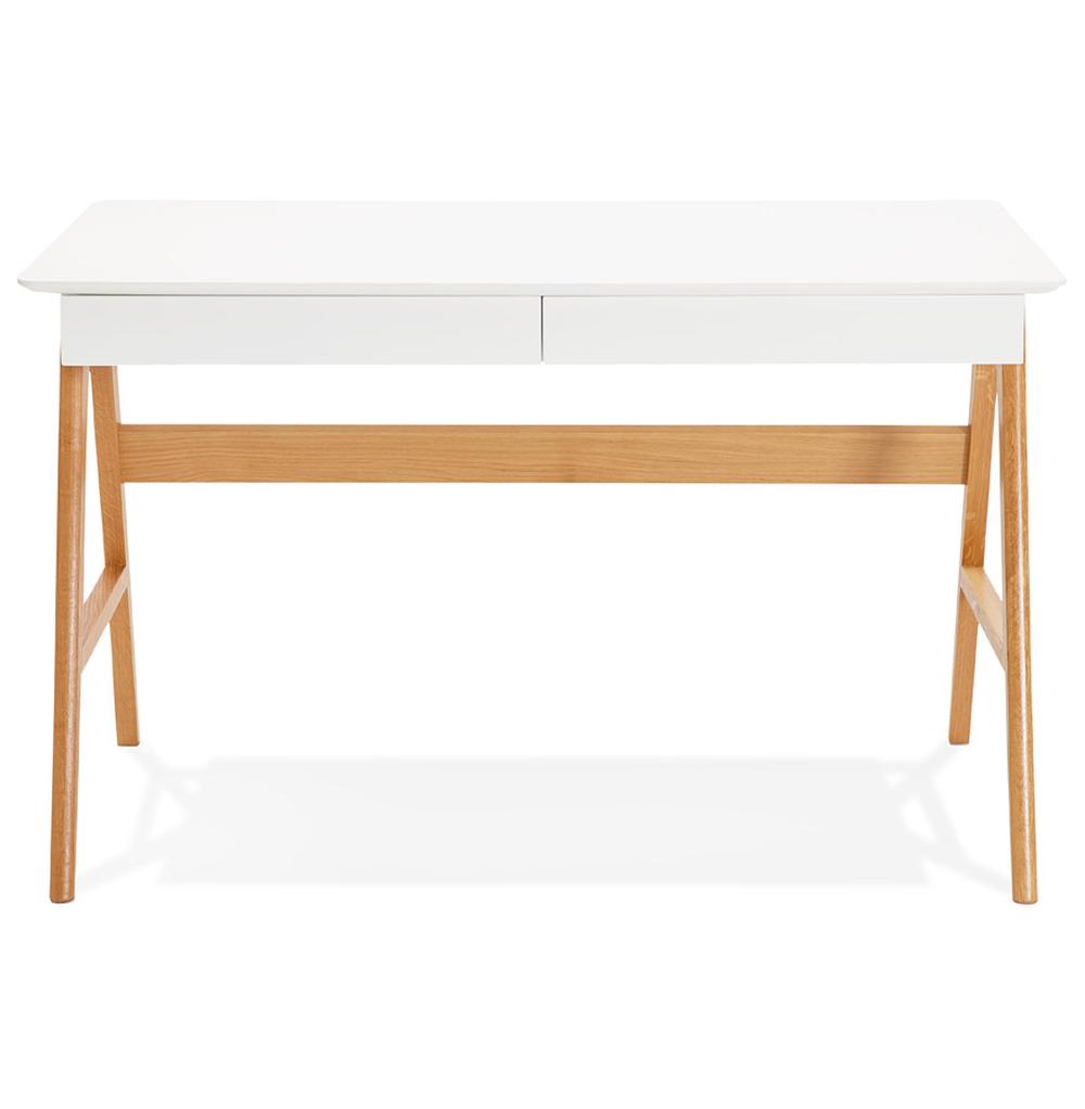 Computertisch weiß-beige - 120x70cm Arbeitsfläche - 67-7cm Beinfreiheit - skandinavisches Design mit Massivholzbeinen - perfekt für Homeoffice-Einrichtung von Kadima Design_