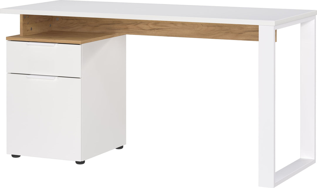 Schreibtisch mit Container in Weiß-Beige_ 140x61x74_ Metallkufen_ Stoßfest_ SAGE-Serie von Kadima Design_Größe_ 140x61x74 cm_#sku_BARK5999_633#