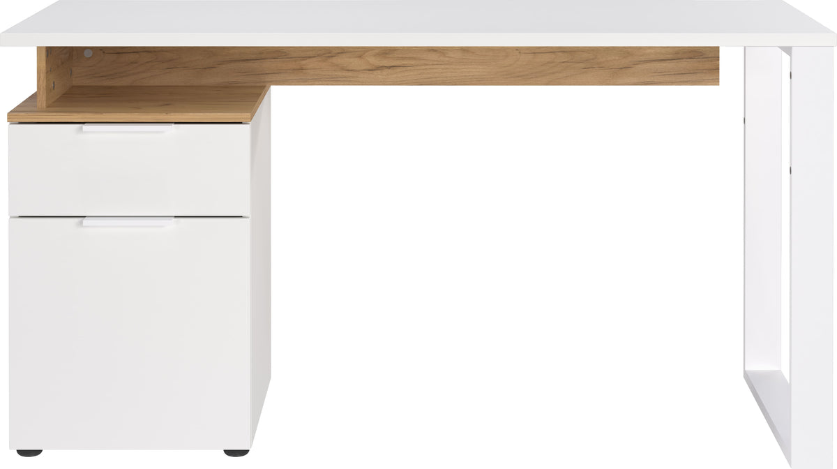 Schreibtisch mit Container in Weiß-Beige  140x61x74  Metallkufen  Stoßfest  SAGE-Serie von Kadima Design Größe  140x61x74 cm