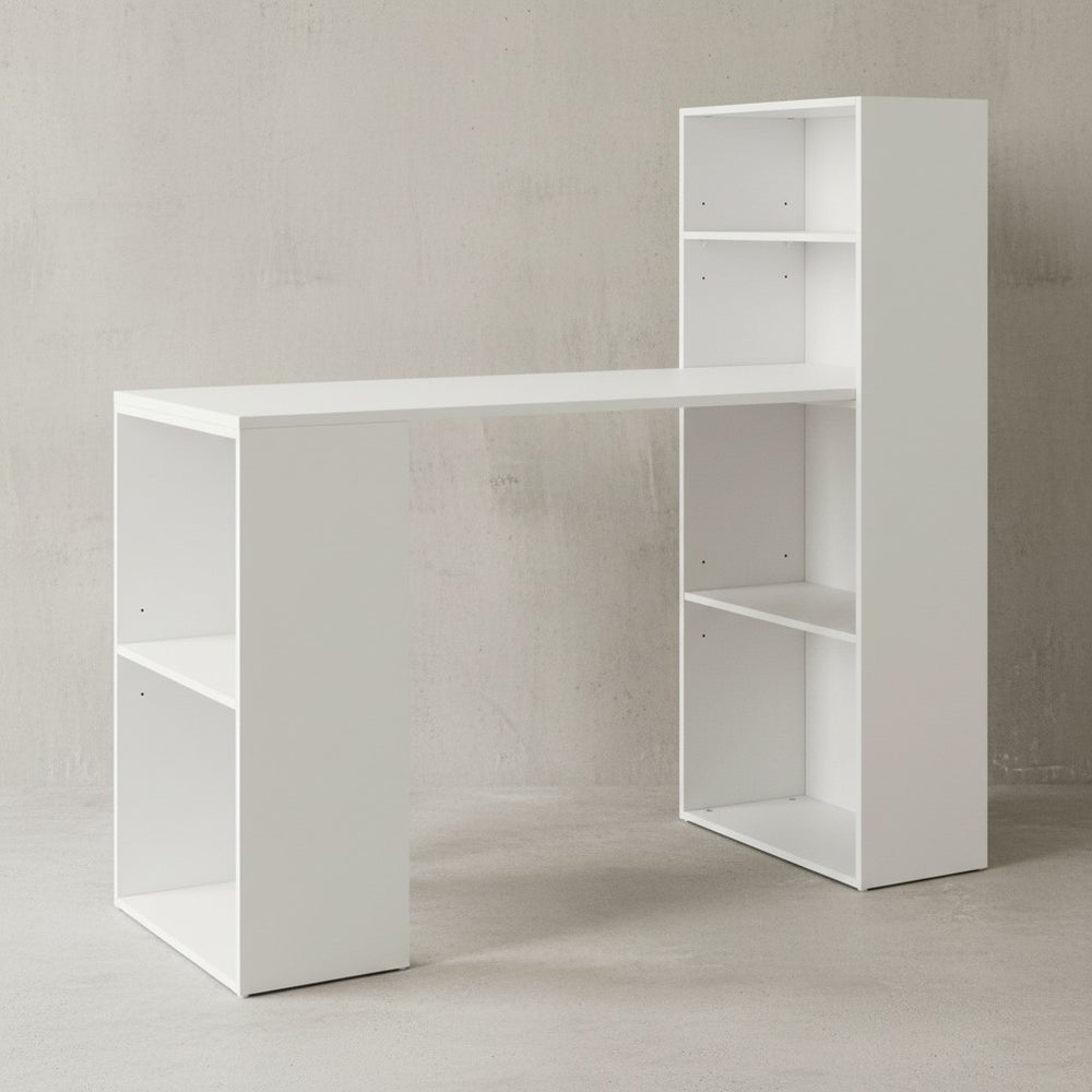 Schreibtisch mit Regal BRENTA_ 120x120x53 cm_ Spanplatten_ variable Regalhöhen - KADIMA DESIGN_Farbe_ Weiß_ Größe_ 120x53x120 cm_