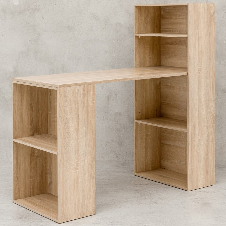 Schreibtisch mit Regal BRENTA_ 120x120x53 cm_ Spanplatten_ variable Regalhöhen - KADIMA DESIGN_Farbe_ Beige_ Größe_ 120x53x120 cm_