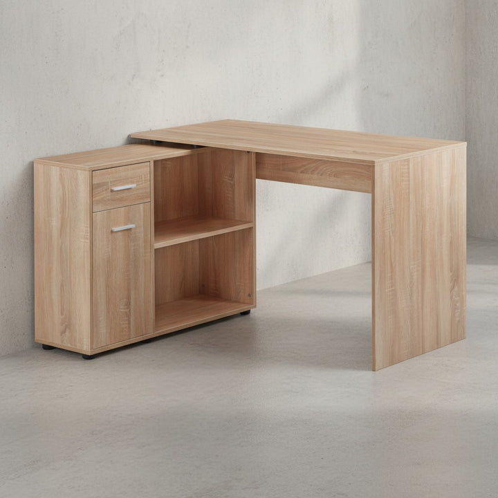 Schreibtisch mit Regal-Platte_ Integriertes Regal_ Drehbares Design_ Melaminharz-Beschichtung_ Schublade/Tür - KADIMA DESIGN_Farbe_ Beige_ Größe_ 120x107x75 cm_