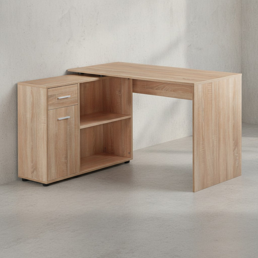 Schreibtisch mit Regal-Platte_ Integriertes Regal_ Drehbares Design_ Melaminharz-Beschichtung_ Schublade/Tür - KADIMA DESIGN_Farbe_ Beige_ Größe_ 120x107x75 cm_