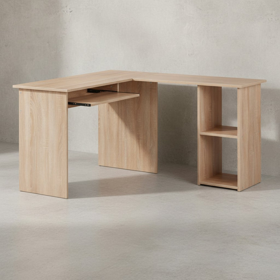 Schreibtischkombination ITTER_ Standregal_ Tastaturauszug_ Melaminharz-Beschichtung - KADIMA DESIGN_Farbe_ Beige_ Größe_ 140x120x75 cm_