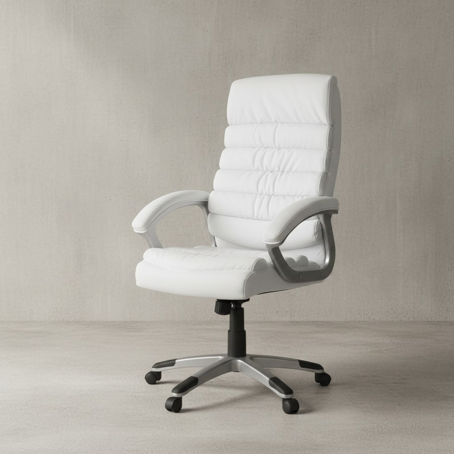 Schreibtischstuhl LIRI Kunstleder_ ergonomisch_ hohe Rückenlehne_ Wippmechanik_ bis 120 kg - KADIMA DESIGN_Farbe_ Weiß_ Größe_ 60x60x125 cm_