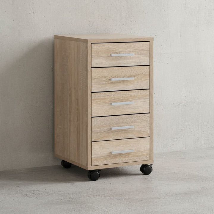 Schubladenschrank ITTER Holz_ 5 Schubladen_ Rollen_ melaminharzbeschichtet - KADIMA DESIGN_Farbe_ Beige_ Größe_ 33x38x63 cm_