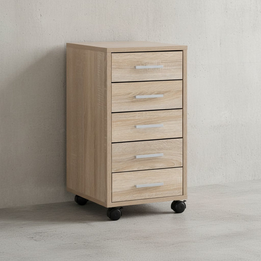 Schubladenschrank ITTER Holz_ 5 Schubladen_ Rollen_ melaminharzbeschichtet - KADIMA DESIGN_Farbe_ Beige_ Größe_ 33x38x63 cm_