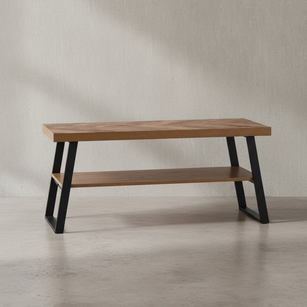Schuhbank 100x41x40 cm Garderobenbank Eiche-Dekor - Sitzbank Fischgrät-Muster Klein - Bank Schmal Flur mit Stauraum - Flurbank Flurmöbel mit Ablage_