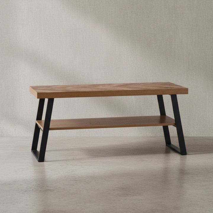 Schuhbank 100x41x40 cm Garderobenbank Eiche-Dekor - Sitzbank Fischgrät-Muster Klein - Bank Schmal Flur mit Stauraum - Flurbank Flurmöbel mit Ablage_