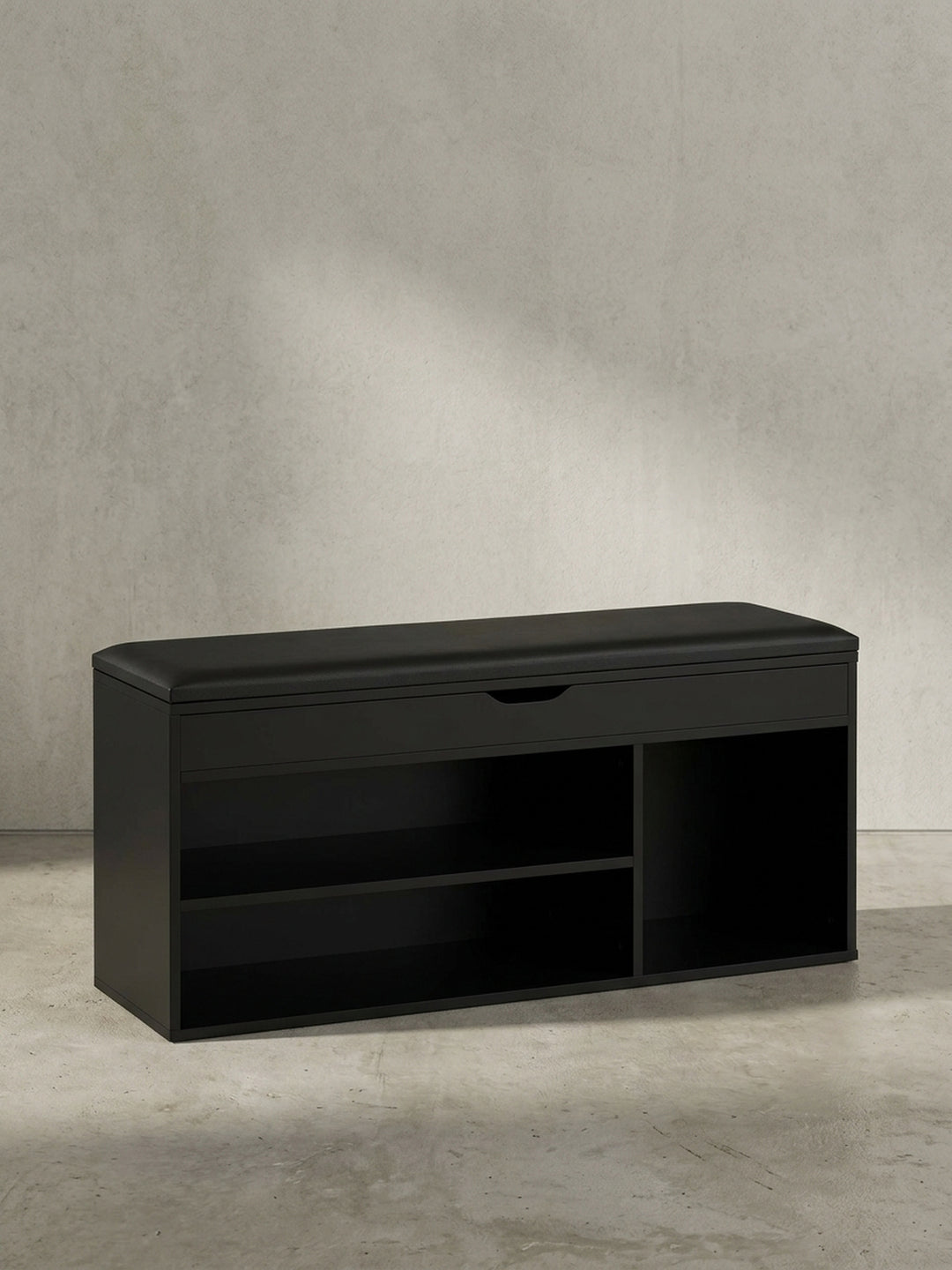 Schuhbank – Kunstleder/Holz, 104x51x32 cm, Schwarz, mit Stauraum