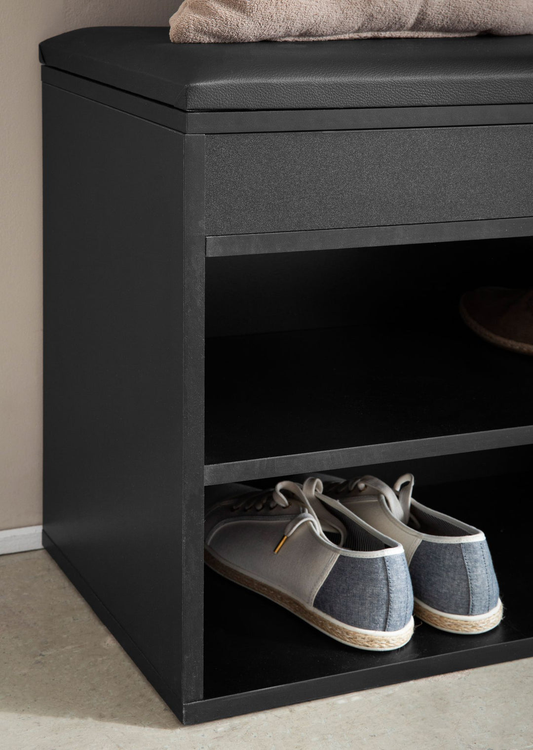 Schuhbank – Kunstleder/Holz, 104x51x32 cm, Schwarz, mit Stauraum