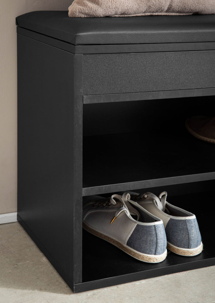 Schuhbank – Kunstleder/Holz, 104x51x32 cm, Schwarz, mit Stauraum