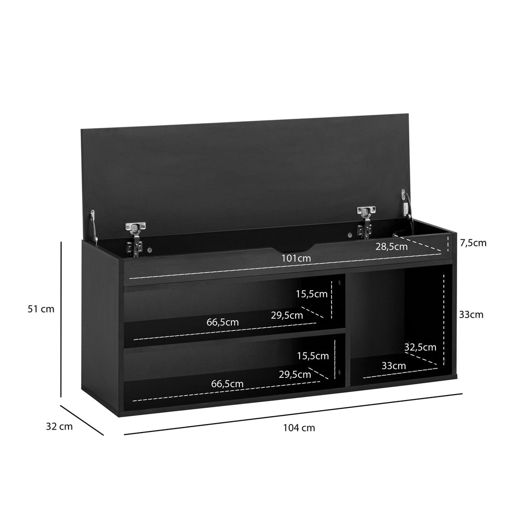 Schuhbank mit Sitzfläche Garderoben-Bank 104x51x32 cm Kunstleder Schwarz - Holzbank Klein Gepolstert - Sitzbank Schmal Flur mit Stauraum - Truhenbank Schuhtruhe Flurmöbel_