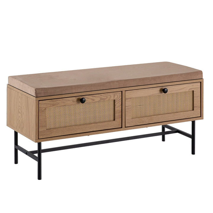 Schuhbank – 100x48x38 cm, Eiche-Dekor, Sitzfläche Stoff, mit Schubladen