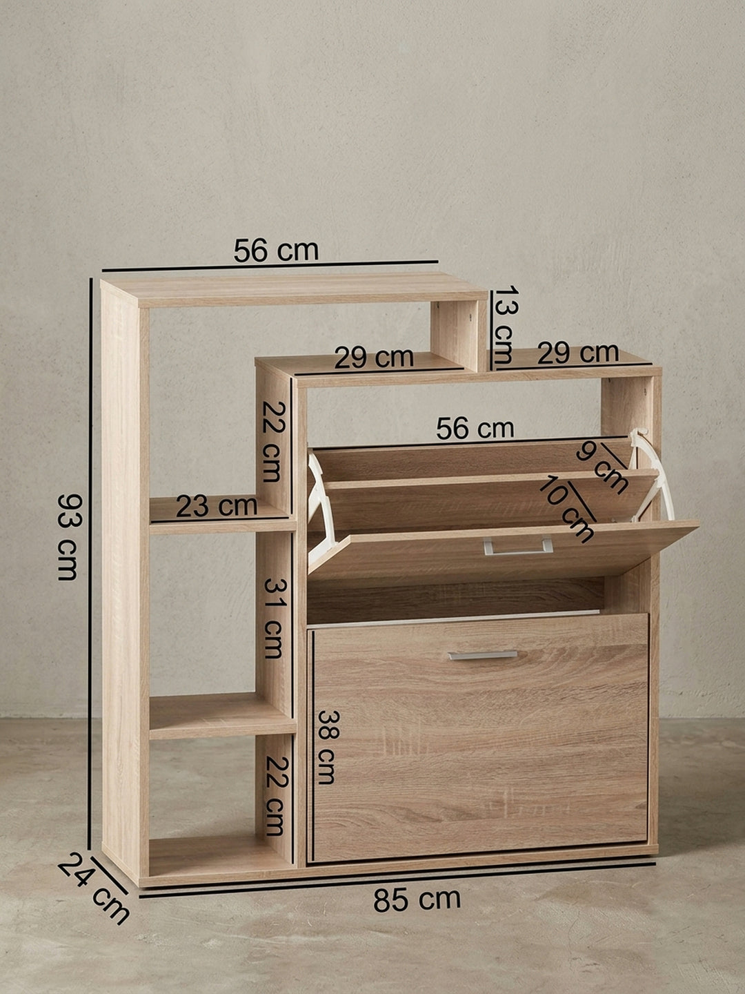 Detailansicht Regal aus Eiche Massivholz zeigt Verarbeitung und Materialqualität 85x24x93 cm_