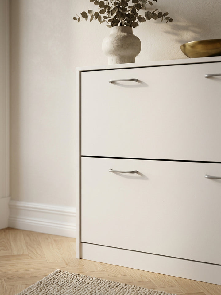 Schuhregal_ 20 Paar Schuhe_ Braun_ 4 Schuhfächer_ einfacher Aufbau_ Spanplatte und Kunststoff - KADIMA DESIGN_Farbe_ Weiß_ Größe_ 75x24x87 cm_