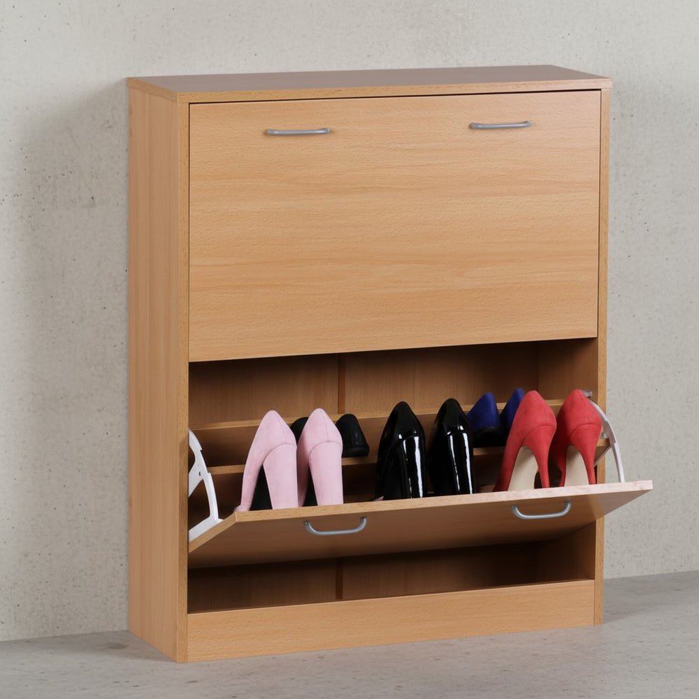 Schuhregal_ 20 Paar Schuhe_ Braun_ 4 Schuhfächer_ einfacher Aufbau_ Spanplatte und Kunststoff - KADIMA DESIGN_Farbe_ Beige_ Größe_ 75x24x87 cm_