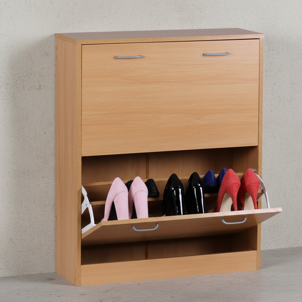 Schuhregal_ 20 Paar Schuhe_ Braun_ 4 Schuhfächer_ einfacher Aufbau_ Spanplatte und Kunststoff - KADIMA DESIGN_Farbe_ Beige_ Größe_ 75x24x87 cm_