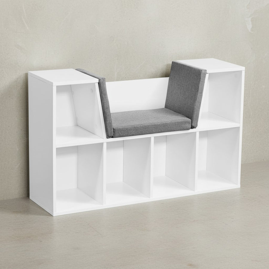 Schuhregal mit Sitzbank_ weißer Korpus_ graue Polsterung_ 6 Fächer_ 101_5x61_5x30 cm - KADIMA DESIGN_Größe_ 102x30x62 cm_