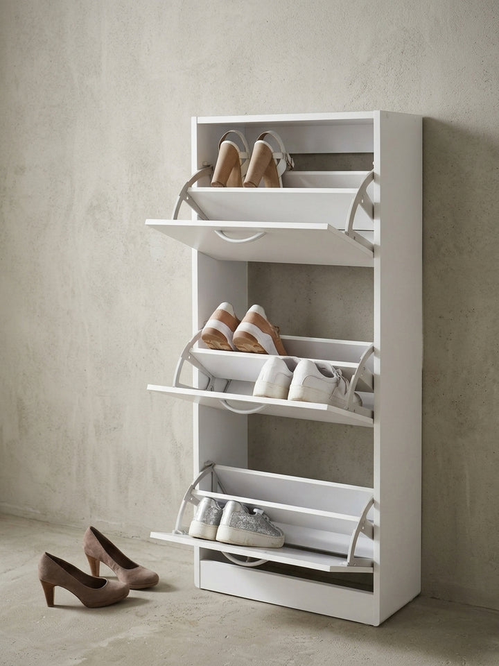 Schuhschrank Eiche Massivholz Konstruktionsdetail Nahansicht der Verbindungen und Oberfläche 50x24x125 cm Studioaufnahme_