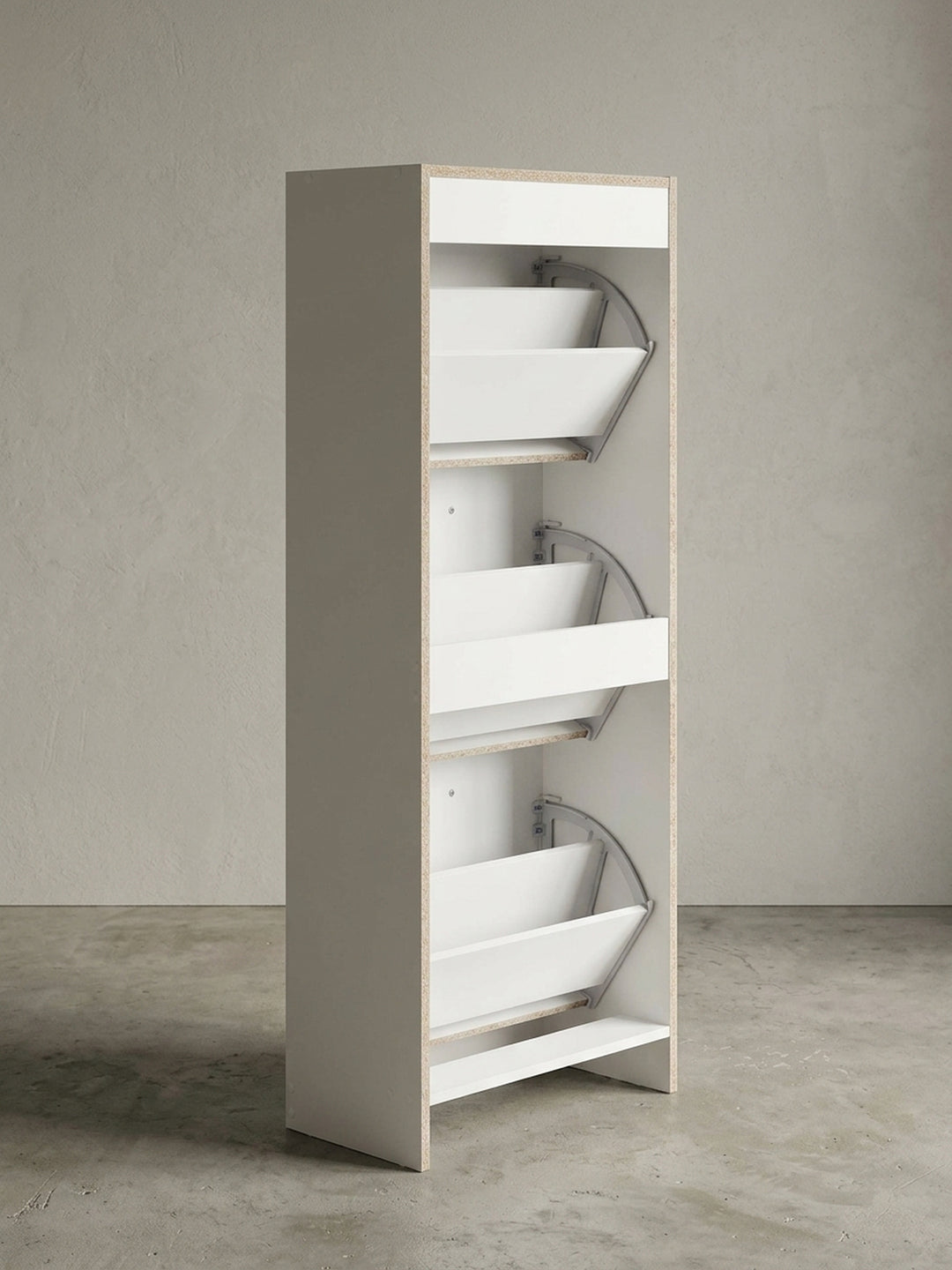 Maßzeichnung Schuhschrank Eiche Massivholz mit Bemaßung 50x24x125 cm Höhe Breite Tiefe und Detailangaben zur Produktgeometrie_