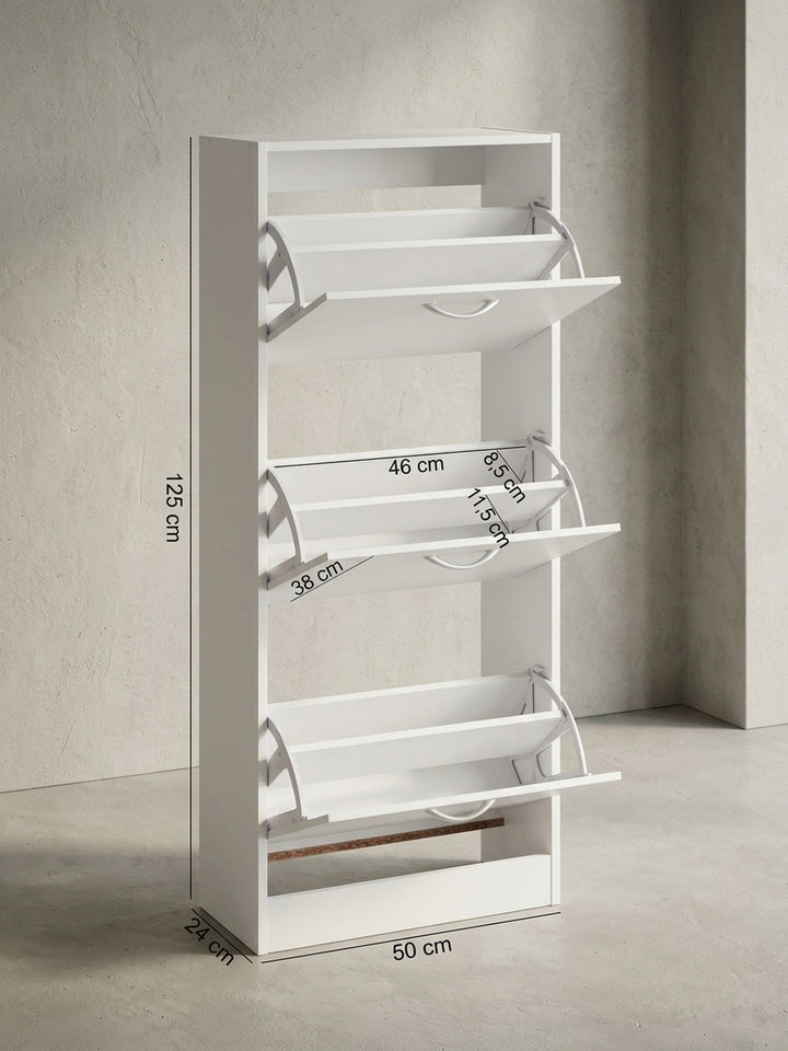 Detailansicht Schuhschrank aus natürlicher Eiche massiv zeigt Verarbeitung und Materialqualität 50x24x125 cm_