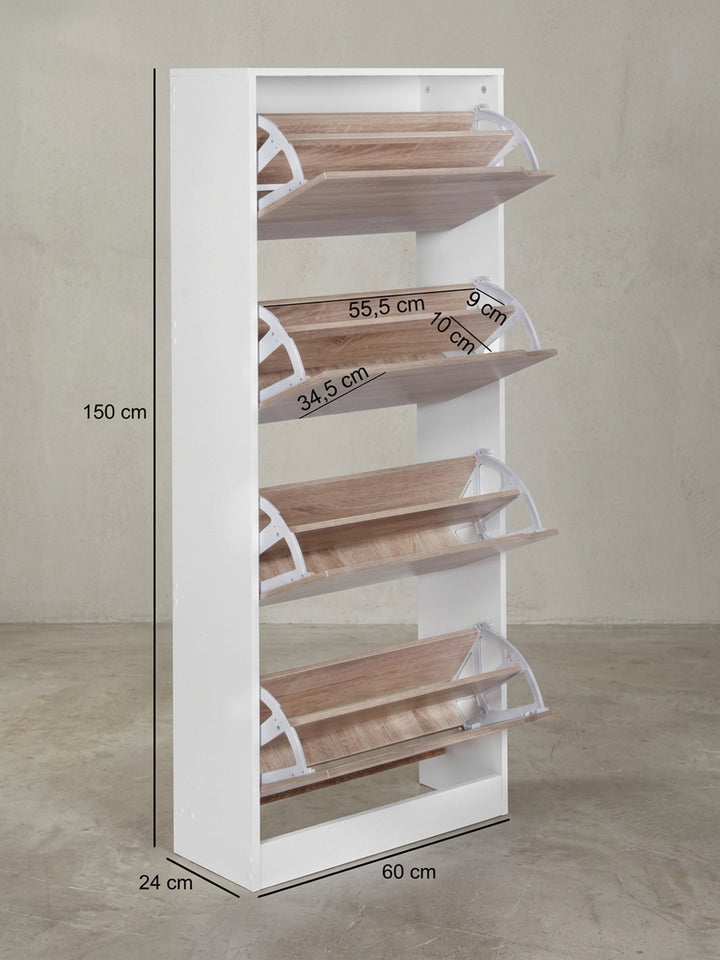 Detailansicht Schuhschrank aus natürlicher Eiche massiv zeigt Verarbeitung und Materialqualität 60x24x150 cm_