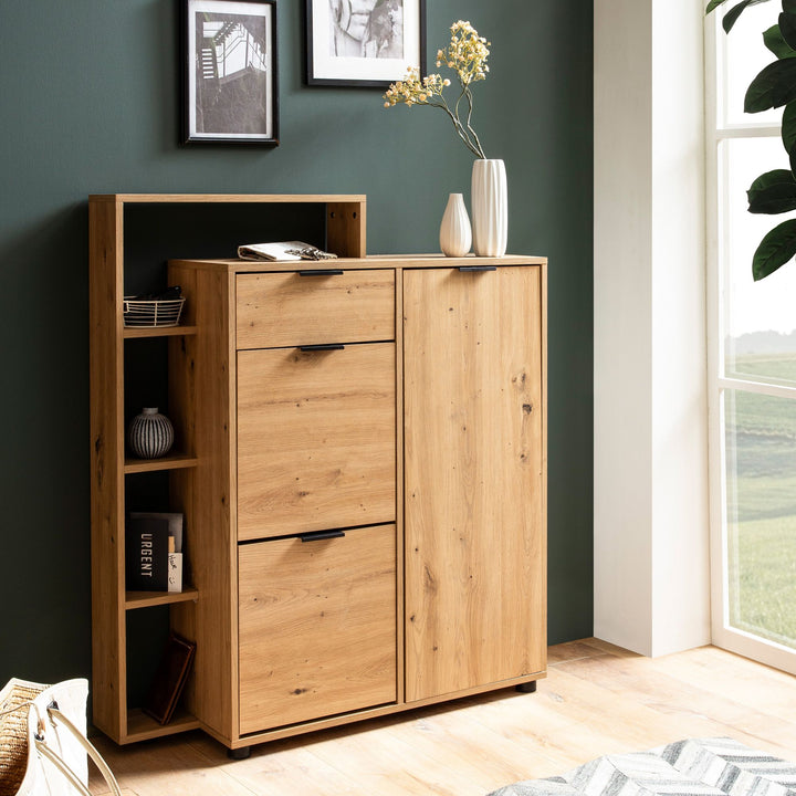 Schuhschrank – Eiche-Dekor, 98x110x30 cm, geschlossen, mit Schublade