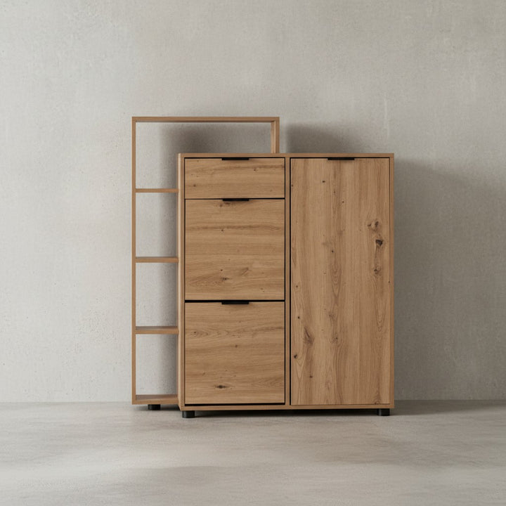 Schuhschrank Eiche-Dekor 98x110x30 cm Schuhkipper Geschlossen - Schuhkommode mit Schublade Modern - Flurschrank mit Regal und Ablage - Schuhaufbewahrung Flurkommode für Schuhe Hoch_