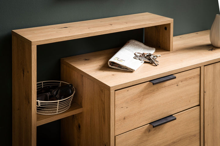 Schuhschrank Eiche-Dekor 98x110x30 cm Schuhkipper Geschlossen - Schuhkommode mit Schublade Modern - Flurschrank mit Regal und Ablage - Schuhaufbewahrung Flurkommode für Schuhe Hoch_